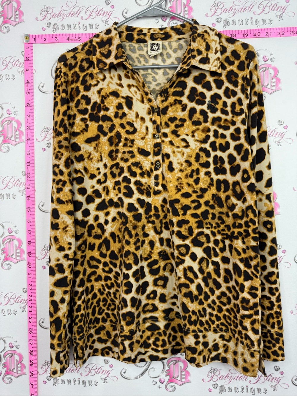 Anne Klein shirt Leopard Print Button-Up Blouse in Brown and Black